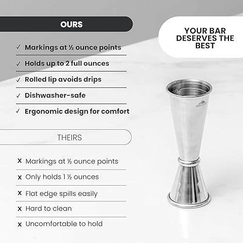 Miniatura 24 de A Bar Above Jigger japonés de alta calidad, 8 marcas de medición precisas, resistente acero inoxidable 304, doble jigger de cóctel para camareros