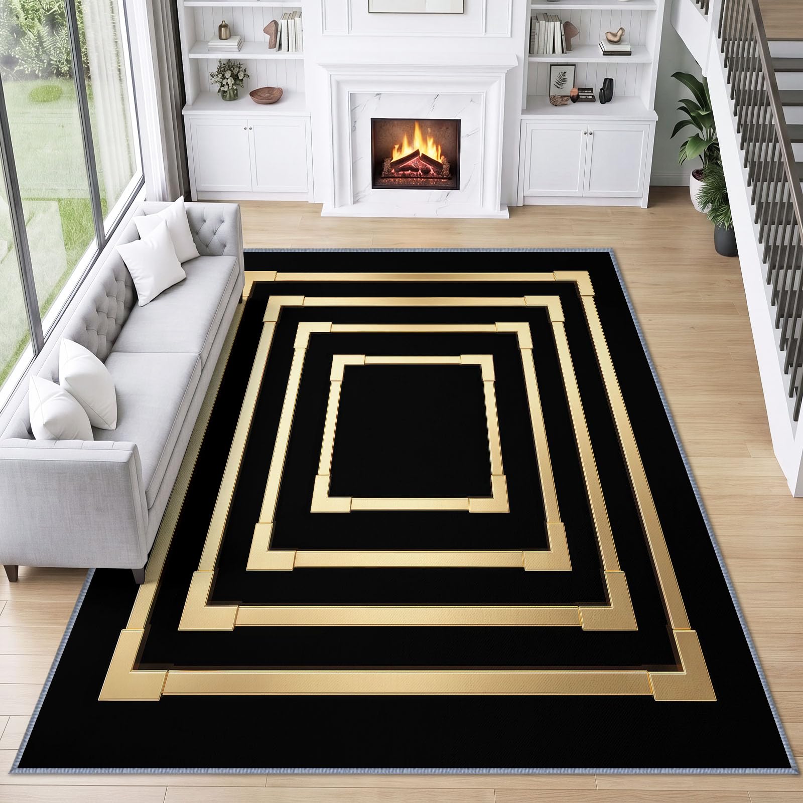 Zmywalny geometryczny kwadratowy dywan do salonu 160 x 230 cm