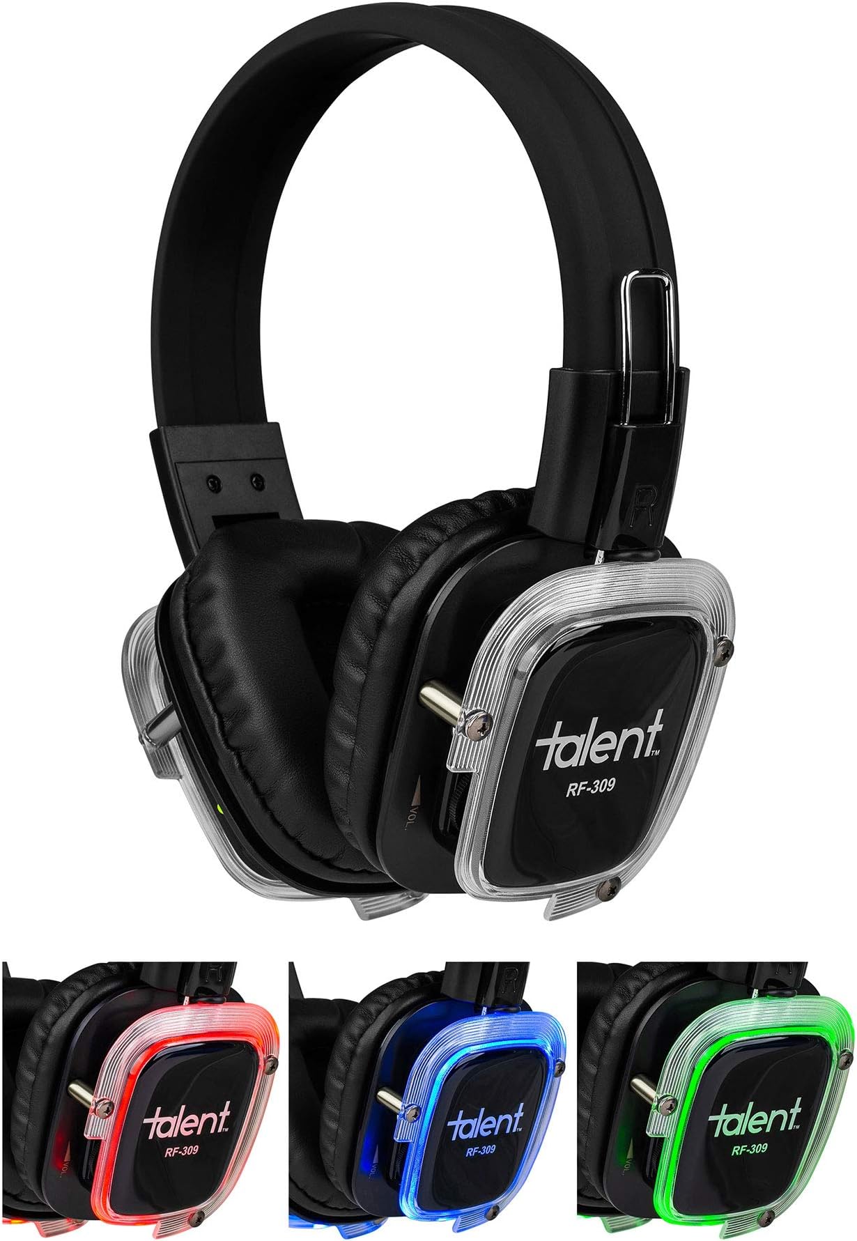 Talent RF-309 Silent Disco 3 Channel Headphones with 3 Color LED (Single Pair)