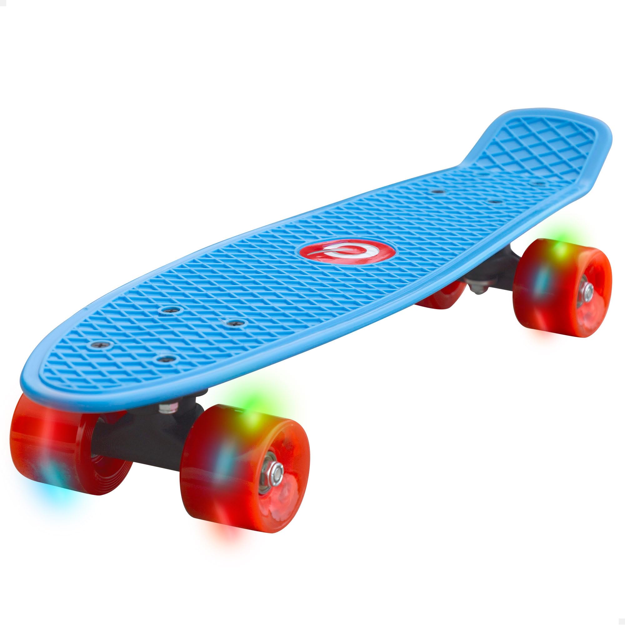 ColorBaby EVO Skateboard per bambini blu 56 cm, 4 ruote in PVC con luci colorate, base antiscivolo, giocattoli da esterno, giochi all'aperto, regalo per bambini e ragazze (54340)
