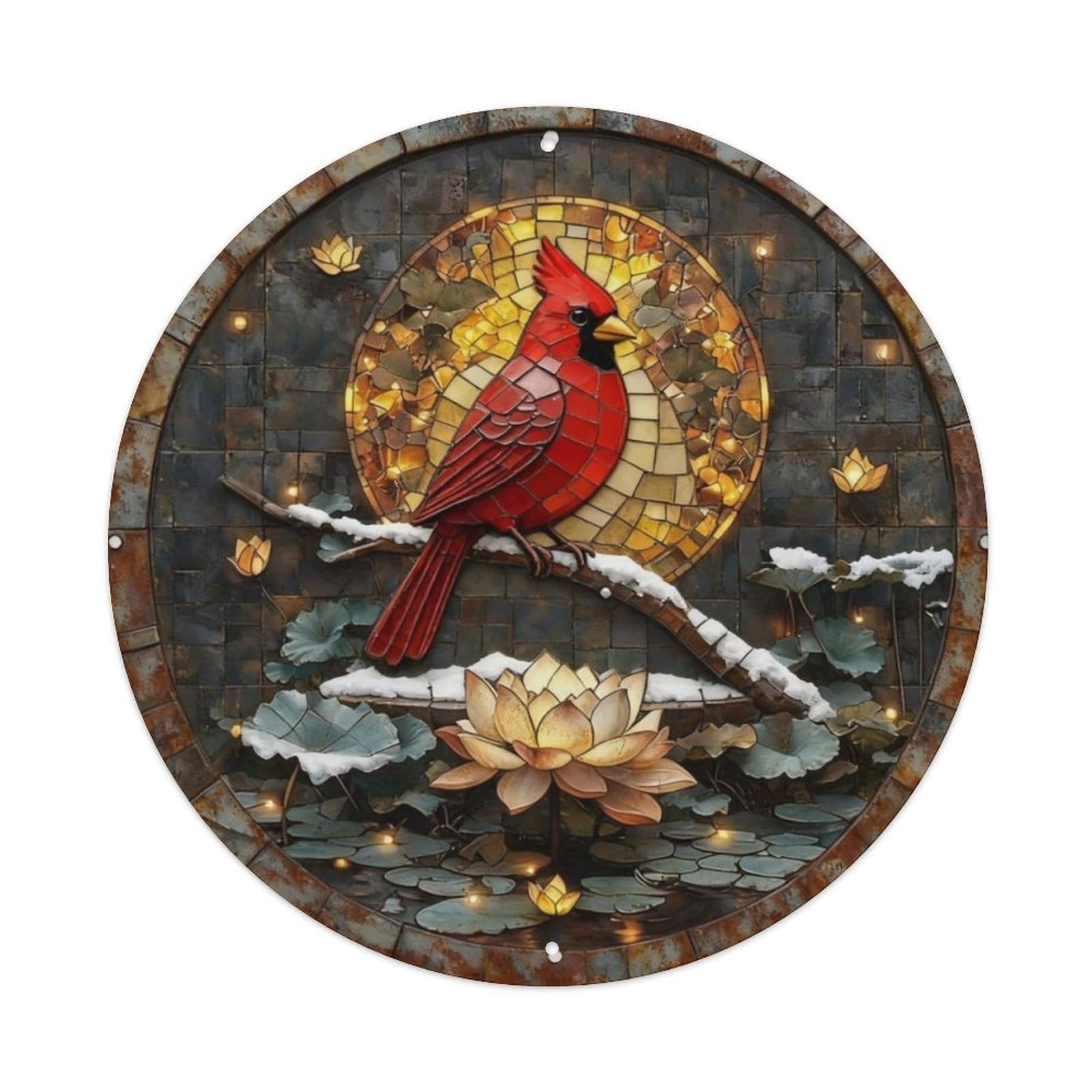 Red Cardinal Winter Branch Metal Tin Sign Plaque
