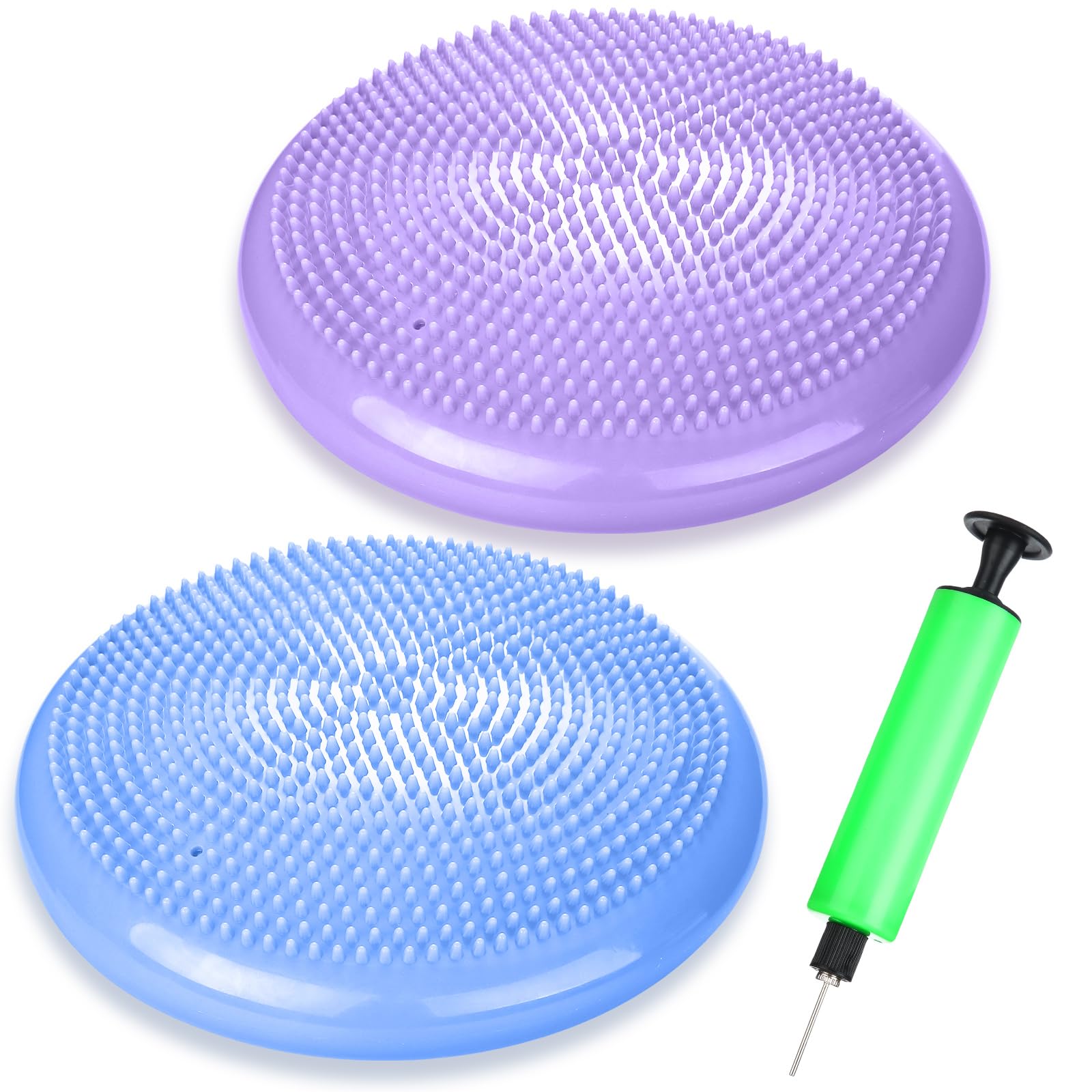 Silipull 2 Pcs Wiggle Seat Inflated Wobble Cushion Flexible Balance Disc with Air Pump for Core Stability Strengthening Improving Posture Physical Exercise (Macaroon Blue and Taro Purple)-picture-24