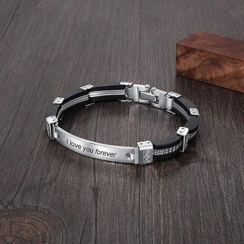 Miniatura 6 de Pulsera grabada personalizada con nombre grabado de acero inoxidable con etiqueta de identificación, pulseras grabadas para hombre, regalo para el