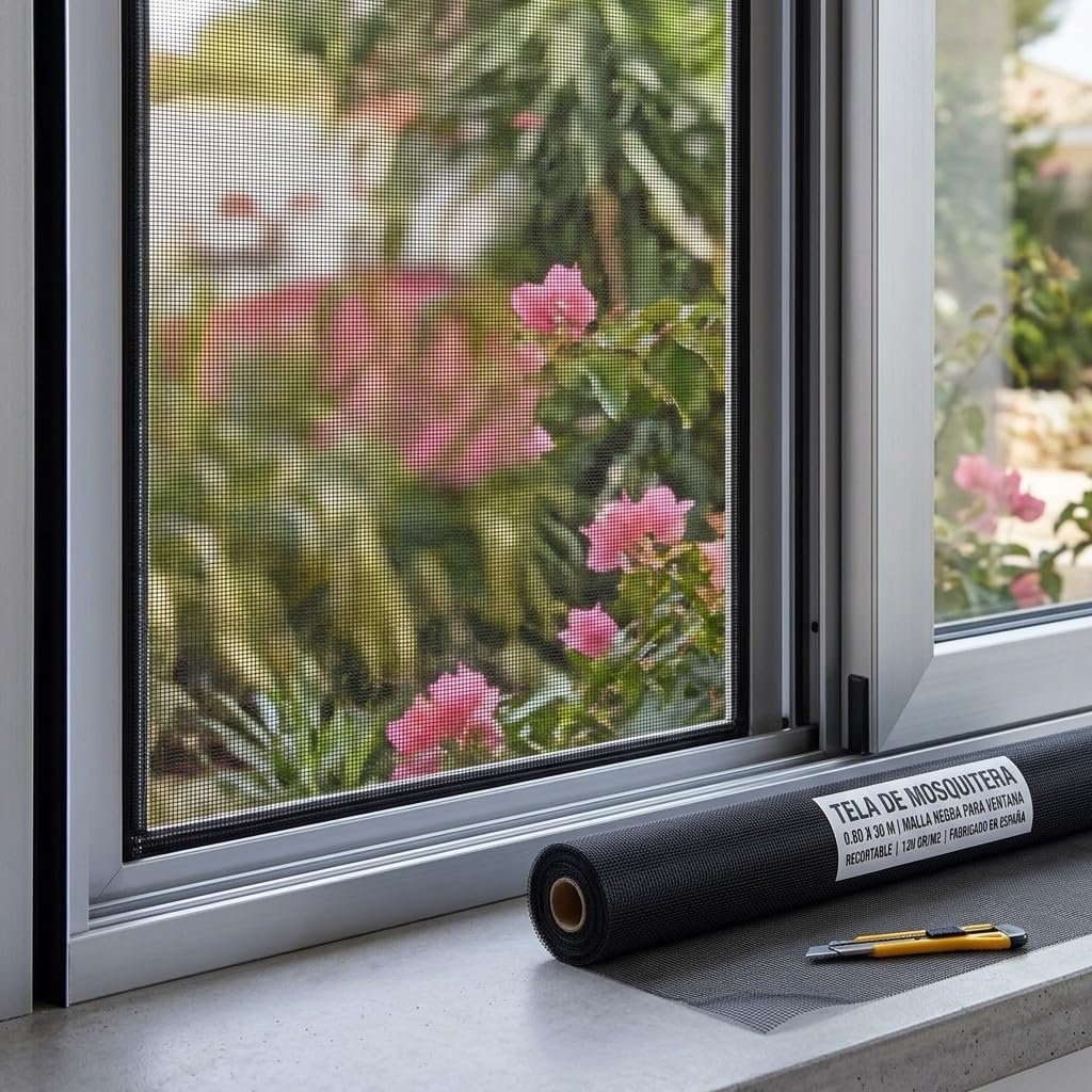 Suinga - Moustiquaire en gaze noir 0,8 x 30 m pour porte et fenêtre, Tissu en fibre de verre 120 gr/m2, Protection anti-insectes