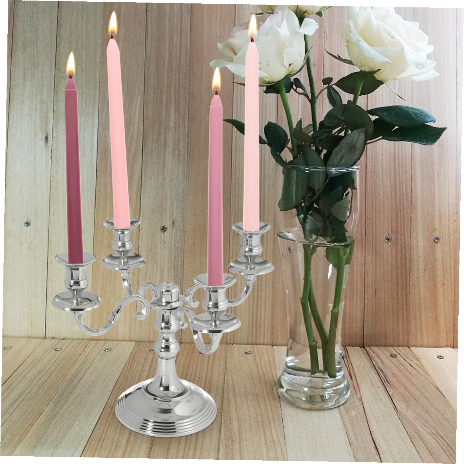Candele Profumate Palo lungo 4 Pezzi Set Decorazione Matrimonio Rosa Sfumata Paraffina senza Fumo Atmosfera Romantica per Feste e