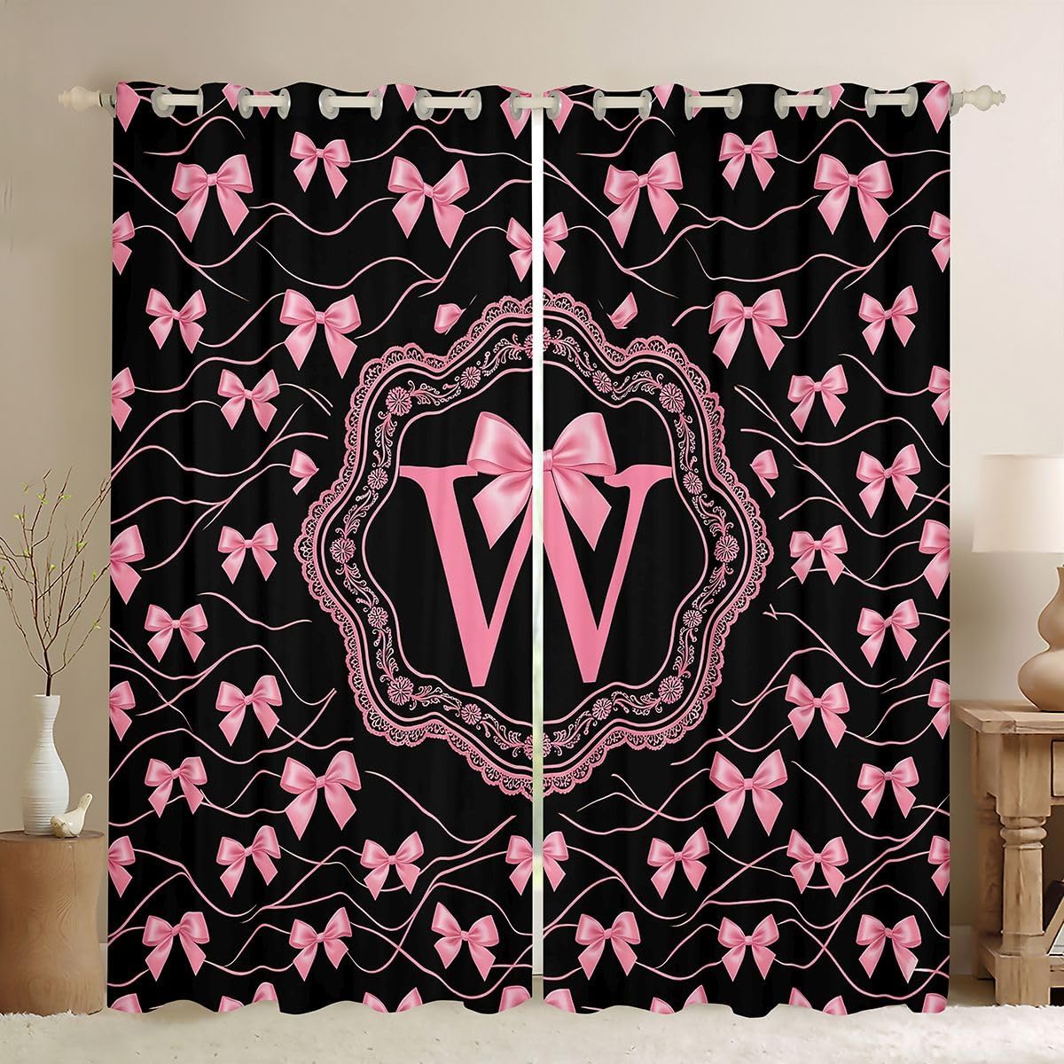 Feelyou Hot Pink Bowknot Curtains for Bedroom Living Room Leopard Zebra Print Blackout Darkening Drapes Cute Bow Window Treatments, 2 Panels 38 x 54 Inch Room Decor
