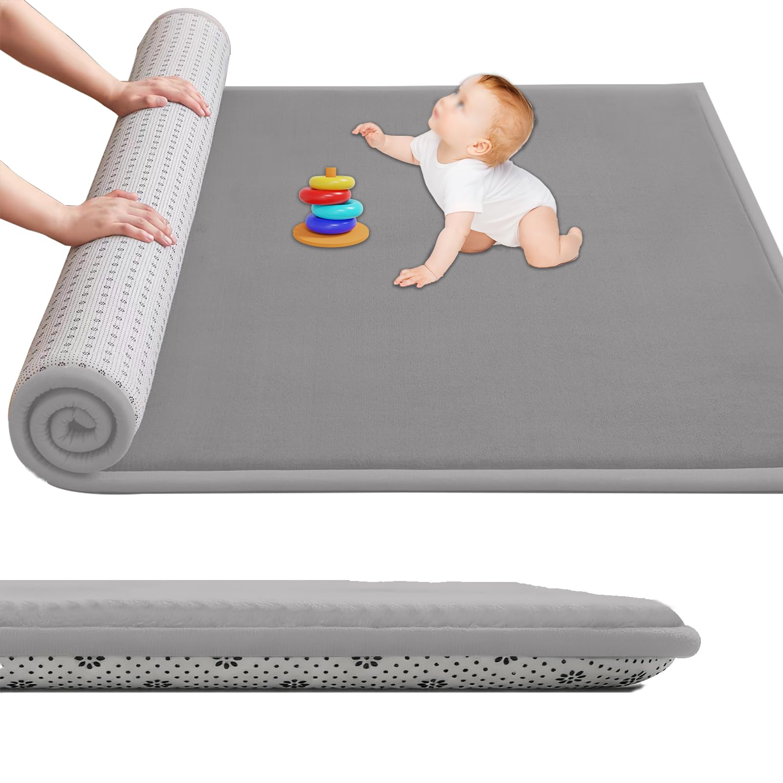 GmyoieqI Large Nursery Carpets, Memory Foam Play Mat for Baby Non-Slip 3CM Thick 160 x 230 cm Children's Play Mat for Crawling Soft Play Tummy Time, Area Rug Playmat for Floor Living Room Tatami Grey