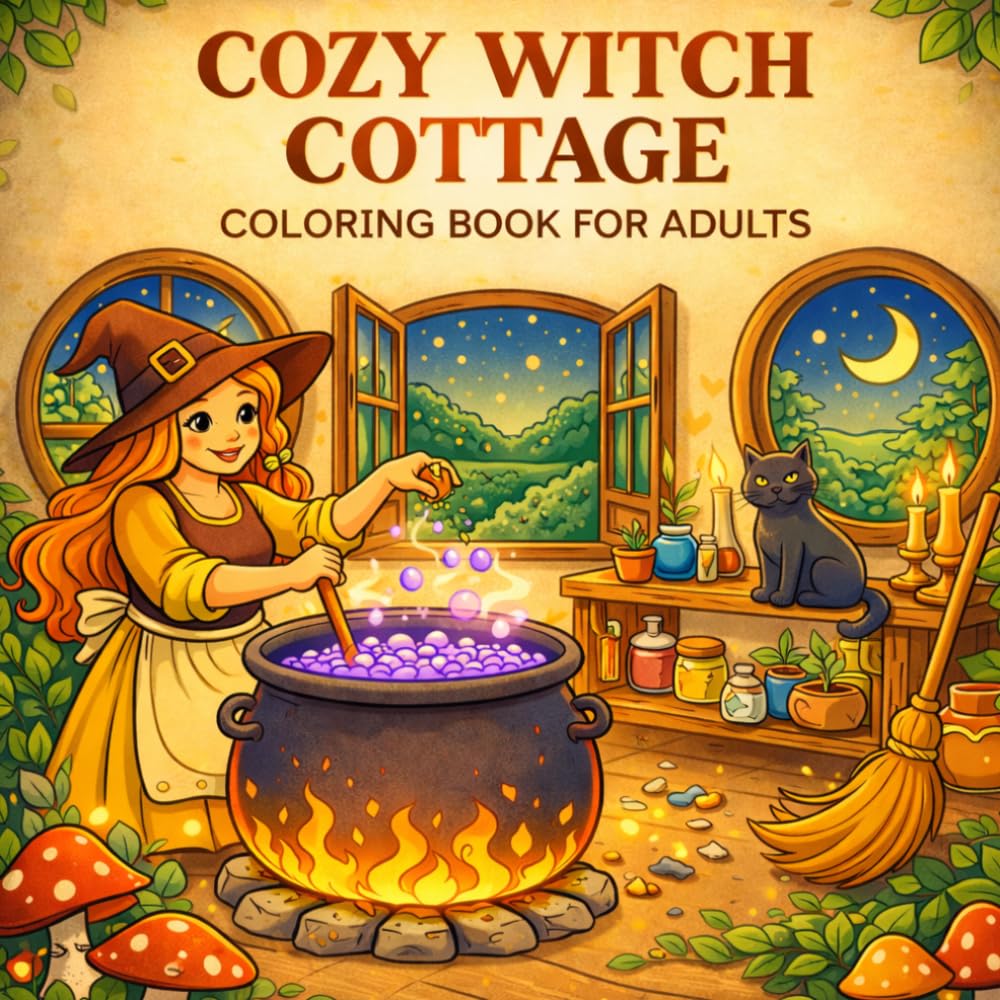 Cozy Witch Cottage Coloring Book for Adults: Bold & Easy Magical Forest Scenes, Cottagecore Vibes, Mushrooms, Cats & Relaxing Witchy Life (Cozy Vibes Coloring Book Series)