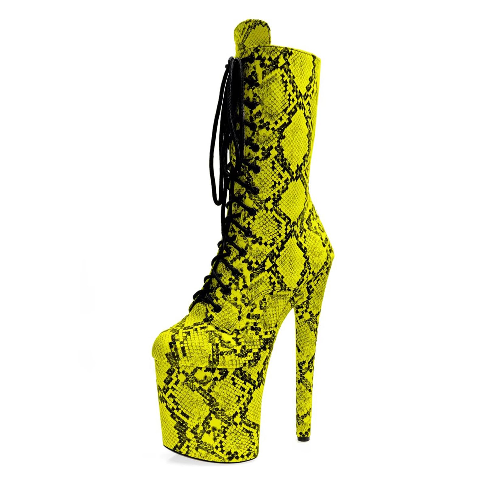 Stivali da Donna con Tacco Alto 20 cm/8 Pollici e Motivo a Serpente a metà Polpaccio. Scarpe di Grandi Dimensioni Adatte per Night Club, Cosplay, Feste in Maschera