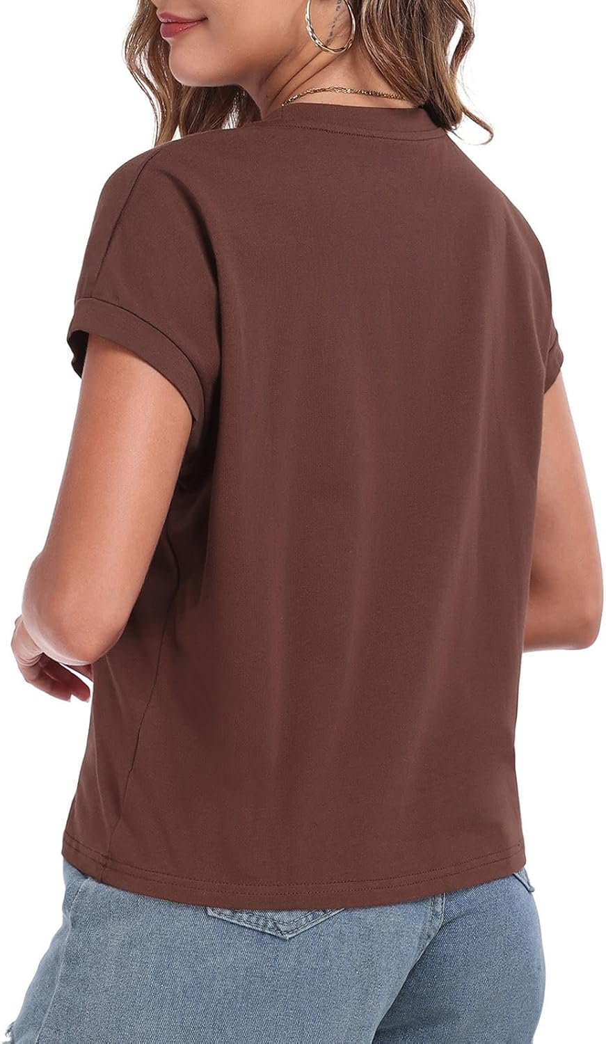 Womens Cap Sleeve Tops T Shirts Boxy Cropped Tee Loose Fit Cotton Crewneck Short Sleeves Casual Summer Fashion Blouse - Image 7