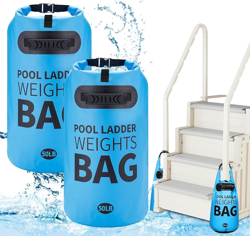 Heavy-Duty Pool Ladder Weights, 2 Pack | Sand-Fillable Step Anchors, 500D PVC Waterproof & Tear-Resistant, Secure Above-Ground Pool Stair Entry Systems