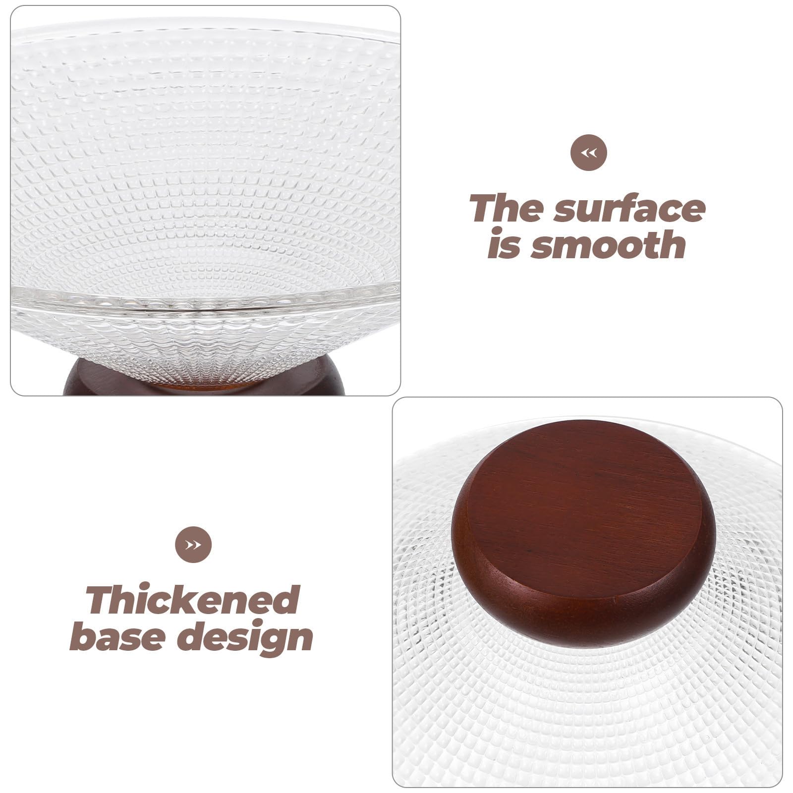 Tazón de Vidrio Grande con Base de Madera de Caucho, Cuenco para Servir Frutas con Alta Fiabilidad y Diseño Delicado para Casa y Recepción
