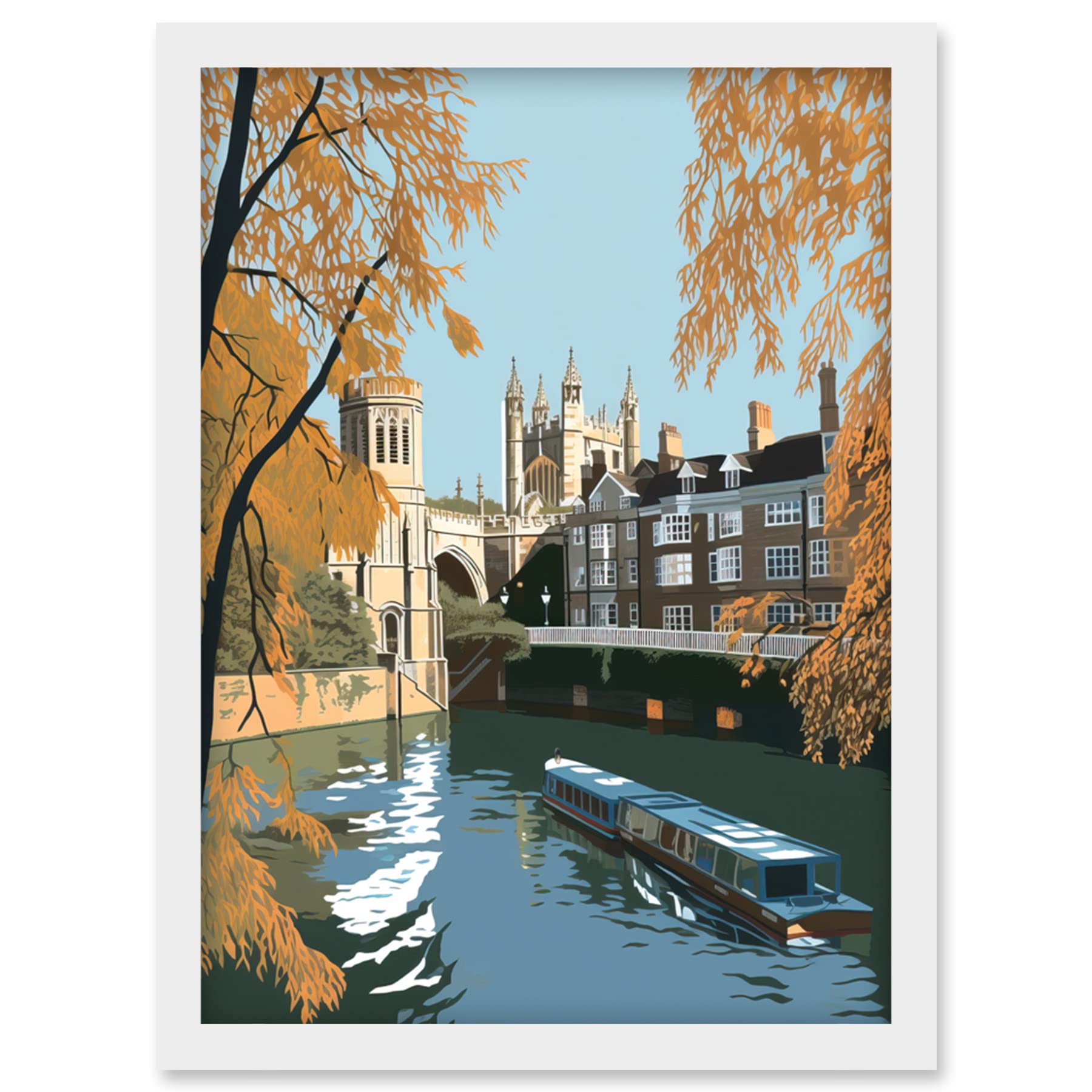 Artery8 River Cam and University Buildings of Cambridge Artwork Framed Wall Art Print A4