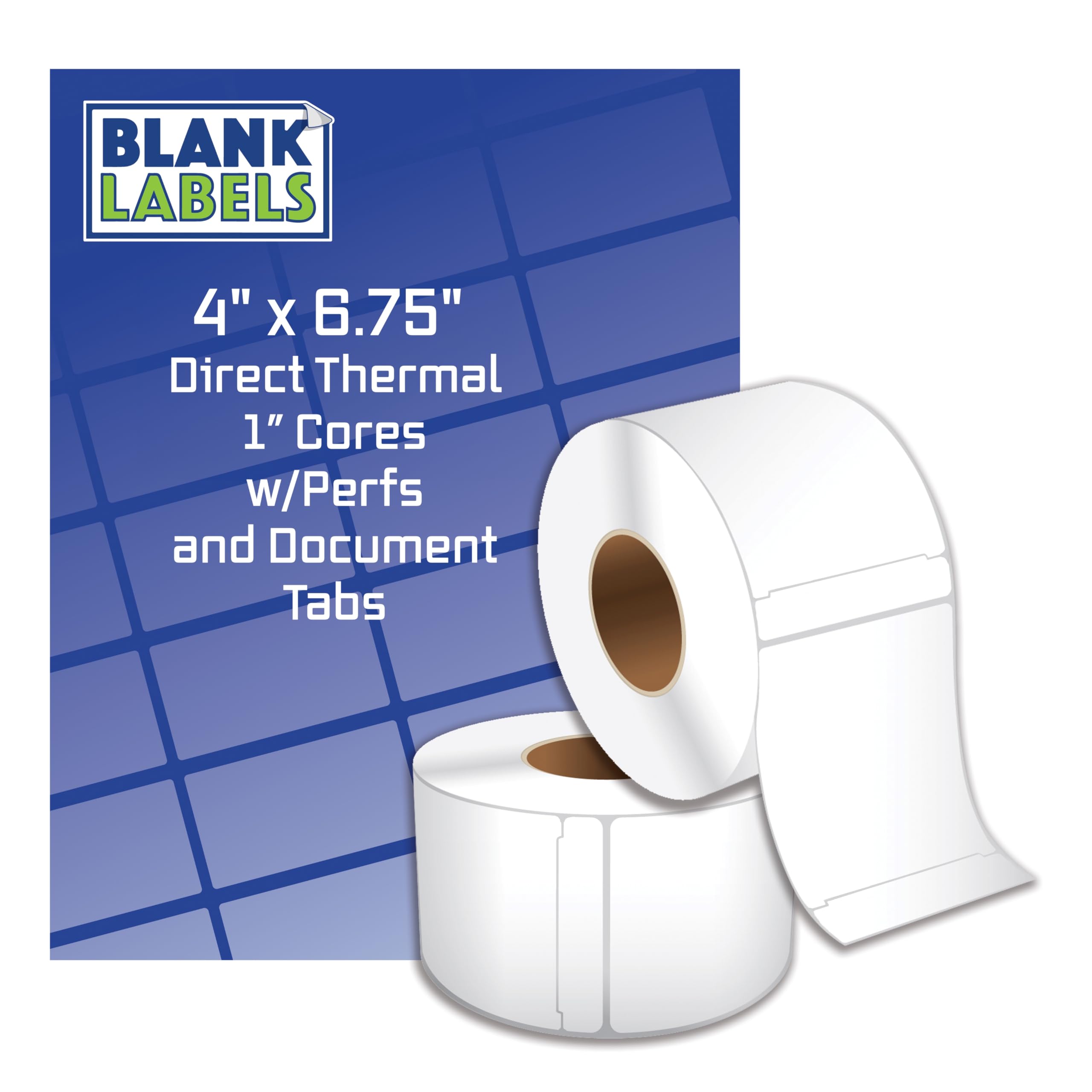 Blank Labels Thermal Transfer Shipping Labels, Matte White Printer Labels on 1" core with Document Tabs Between Labels 4" X 6.75" Label 250 Labels per Roll 4 Rolls