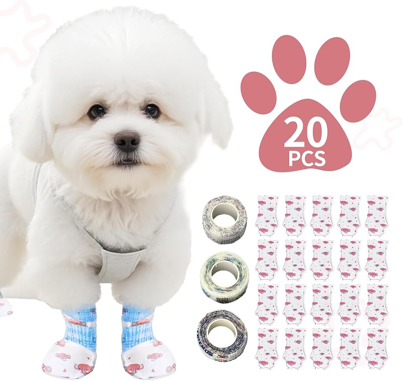 Botas Descartáveis para Cães Impermeáveis com Faixa Autoadesiva BLAZURY INFINI, Tamanho S, Pacote com 20