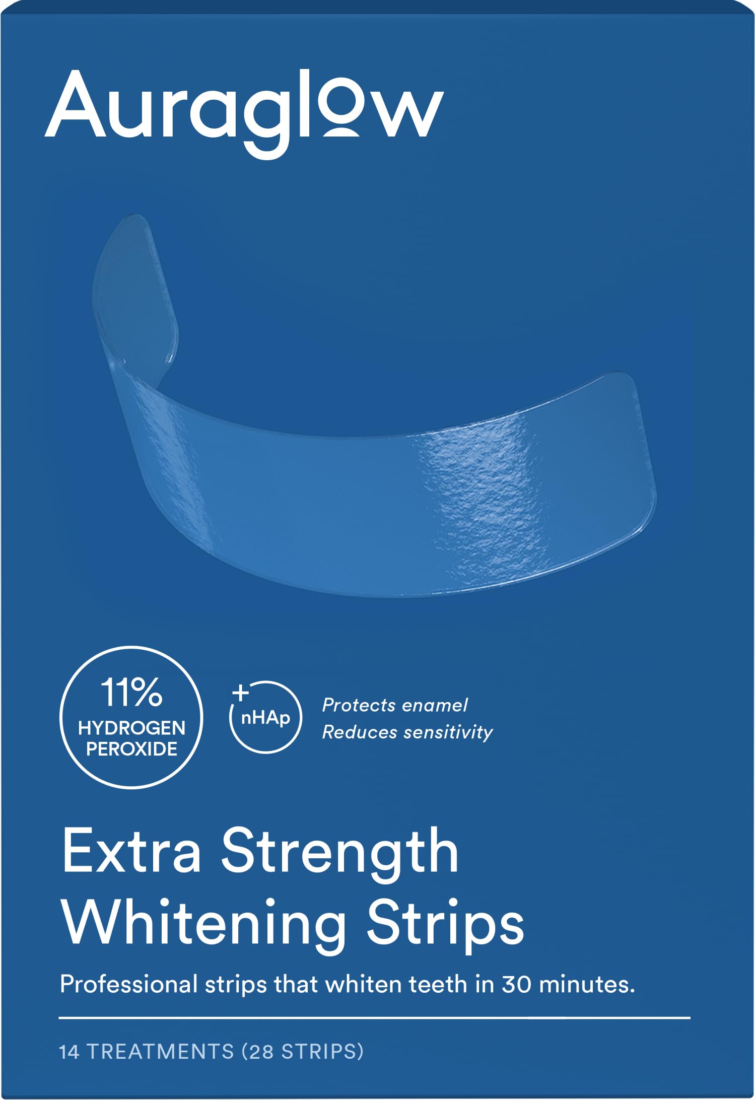 Auraglow Extra Strength Teeth Whitening Strips Strong Whitening Strips 14 Whitening Treatments 11 Hydrogen Peroxide with Nano Hydroxyapatite