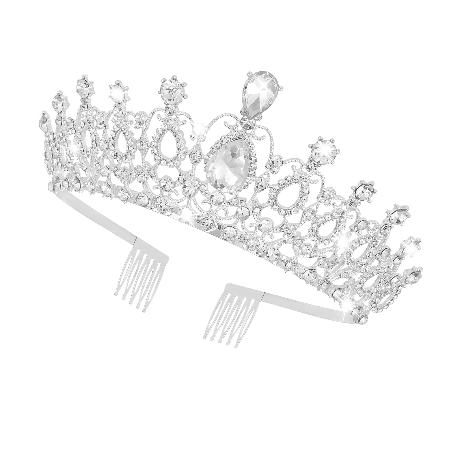 Gjinxi Tiaras de cristal de corona para mujeres y niñas, diadema de cristal de princesa con diamantes de imitación con peines, elegantes decoraciones de diadema, accesorios para el cabello, disfraces
