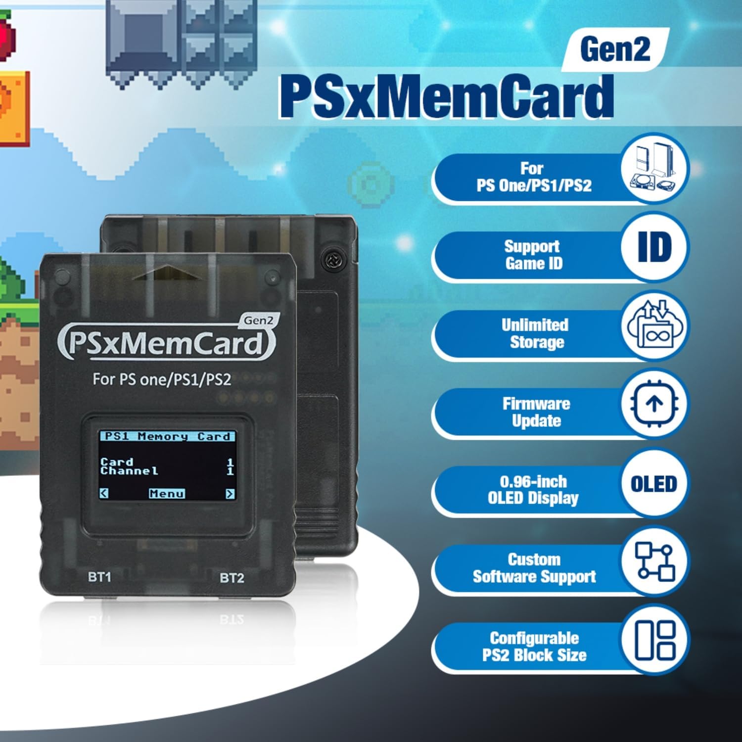 BITFUNX PSxMemCard Gen2 Memory Card - Supports Firmware Upgrade, Unlimited Storage and Sd2psXtd, Includes an 8GB MicroSD Card, High Speed Game Memory Card for PS2/PS1/PS One Console (Tran-Black) - Image 3