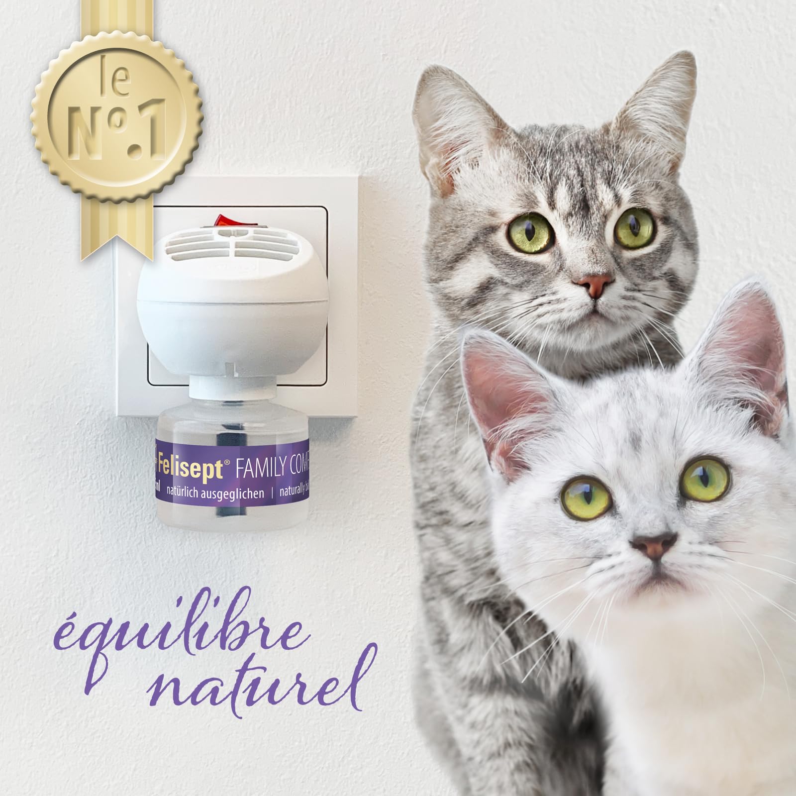 Felisept Family Comfort Starter-Set im Mehrkatzenhaushalt (Verdampfer + Flakon 45ml) - Beruhigungsmittel für Katzen - Katzen Beruhigungsmittel natürliche Katzenminze - Entspannungsmittel für Katzen