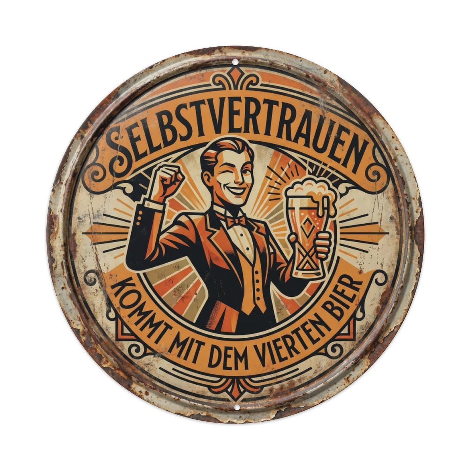 Vintage Bar Style Selbstvertrauen Humorous Mancave Selfconfidence Metal Tin Sign Plaque Wall Decor for Cafe, Club, Garden Round Metal Poster 8x8Inch