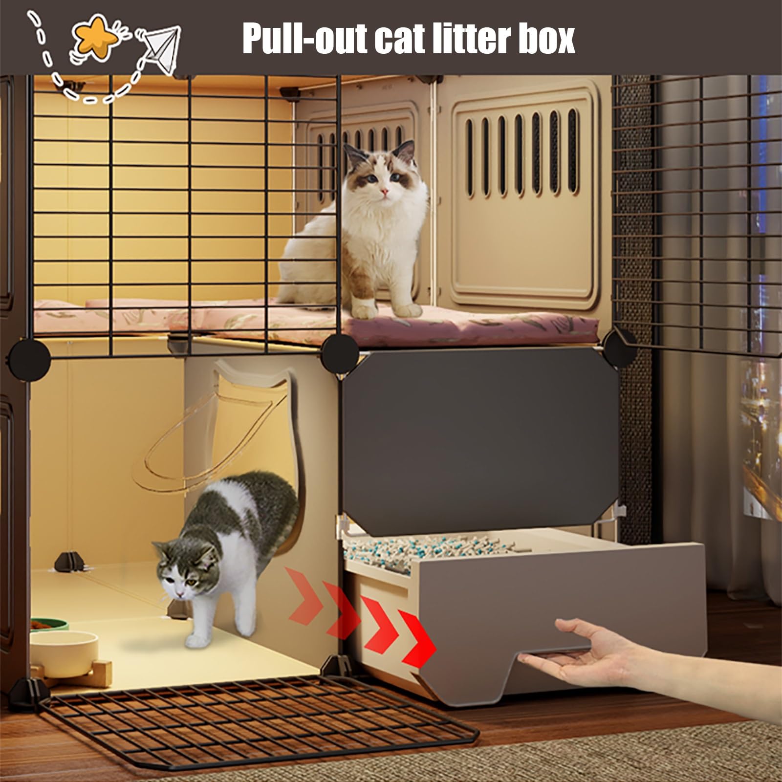 Gabbia per Gatti da Interno, recinti per Gatti, lettiera per Gatti Chiusa, Villa per Gatti, Grande Area Giochi per Gatti con Porta per Gatti, per 1-2 Gatti, furetti, cincillà, Conigli, Picco