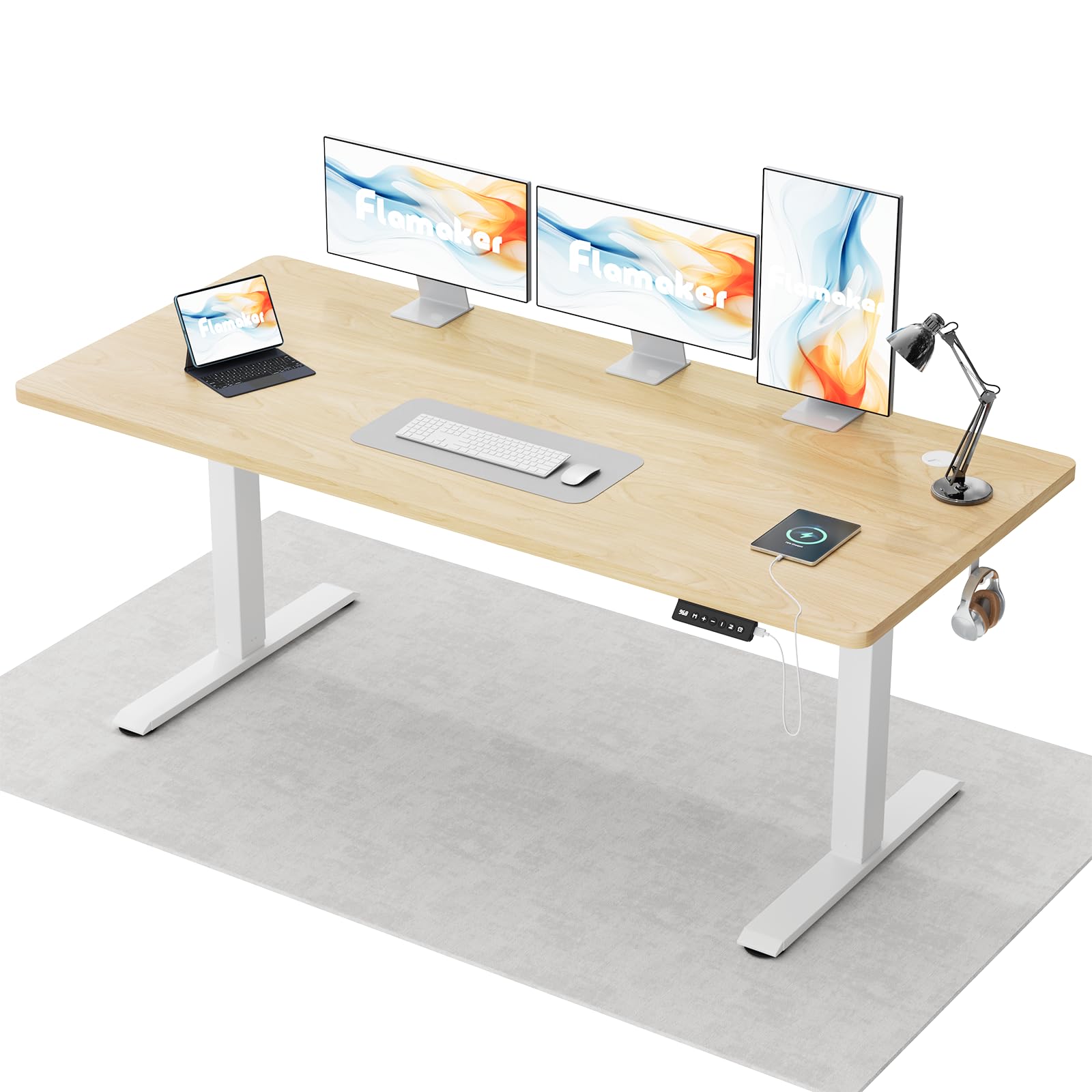 Flamaker Scrivania regolabile in altezza, tavolo intero 160 x 60 cm, scrivania elettrica regolabile in altezza per seduta in piedi, scrivania per computer con funzione memoria, standing desk, beige