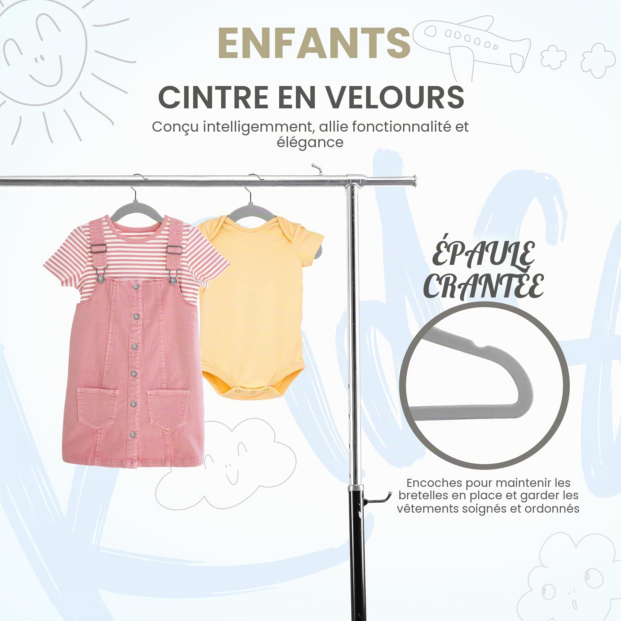 Utopia Home Lot de 30 cintres en Velours pour Enfants – Cintres durables de 28 cm pour Placard – Cintres Parfaits pour Un Usage Quotidien - Gris