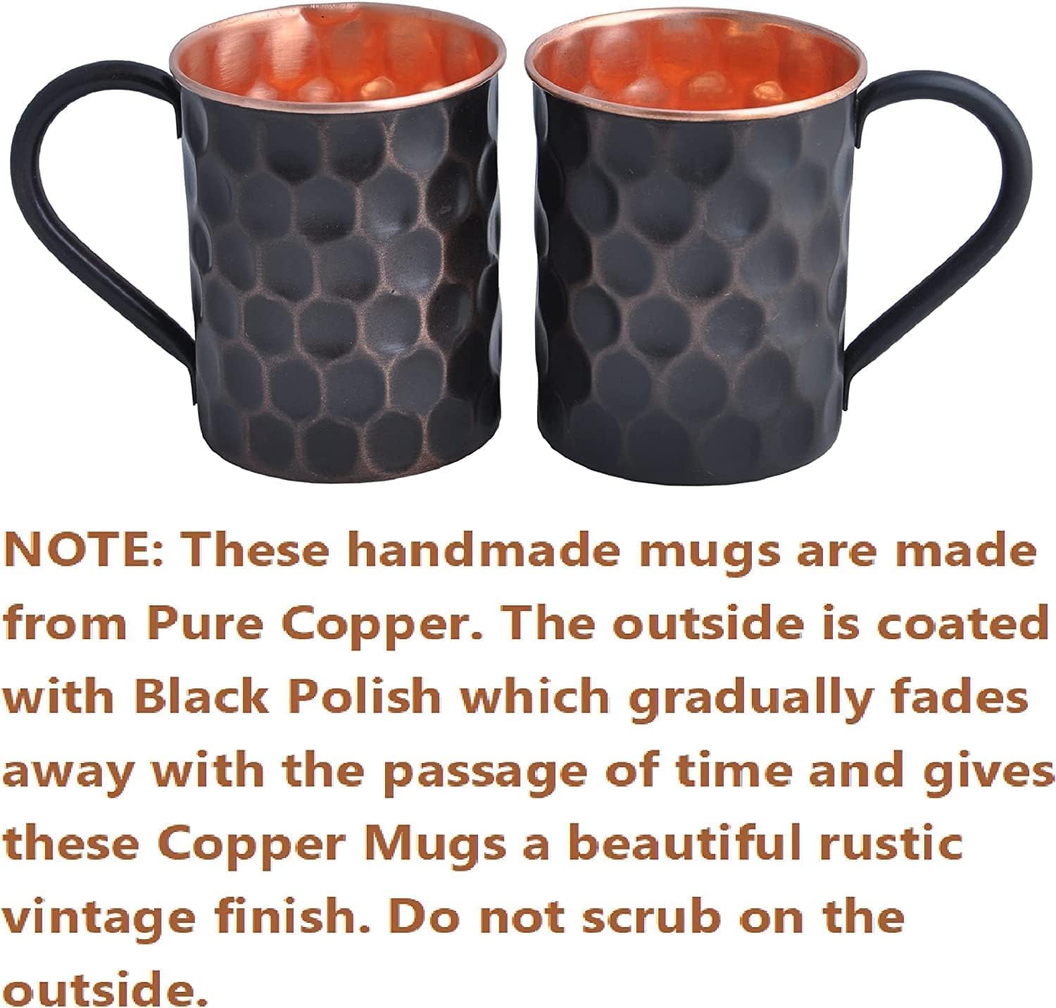 Black Diamond Moscow Mule Copper Mugs & Copper Cups for Moscow Mules Hammered Finish Set of 2,Best for Gift, Handmade by TSSI Handicraft