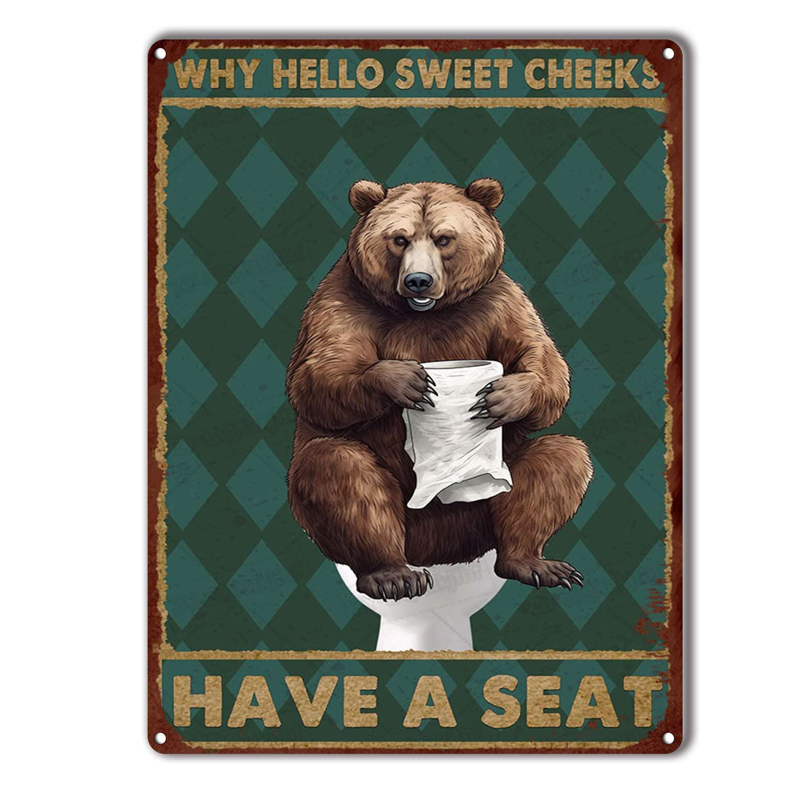 peiyeety Metal Tin Sign Bear Bathroom Inspired Vintage Decorative Wall Plaque, Funny Quote Poster For Home Bedroom Living Room Bar Cafe Farmhouse Indoor Outdoor Wall Decoration, 8x12 Inch