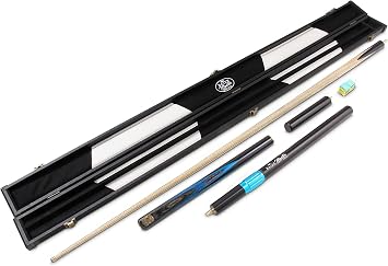 Gold Series EMPEROR SNOOKER CUE SET with 58 Inch Hand Spliced 3/4 Joint Cue 9.5mm Tip, Deluxe Black White Interior Hard Case, Long Telescopic Extension and 2 x Chalk