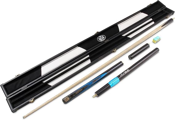 Gold Series EMPEROR SNOOKER CUE SET with 58 Inch Hand Spliced 3/4 Joint Cue 9.5mm Tip, Deluxe Black White Interior Hard Case, Long Telescopic Extension and 2 x Chalk