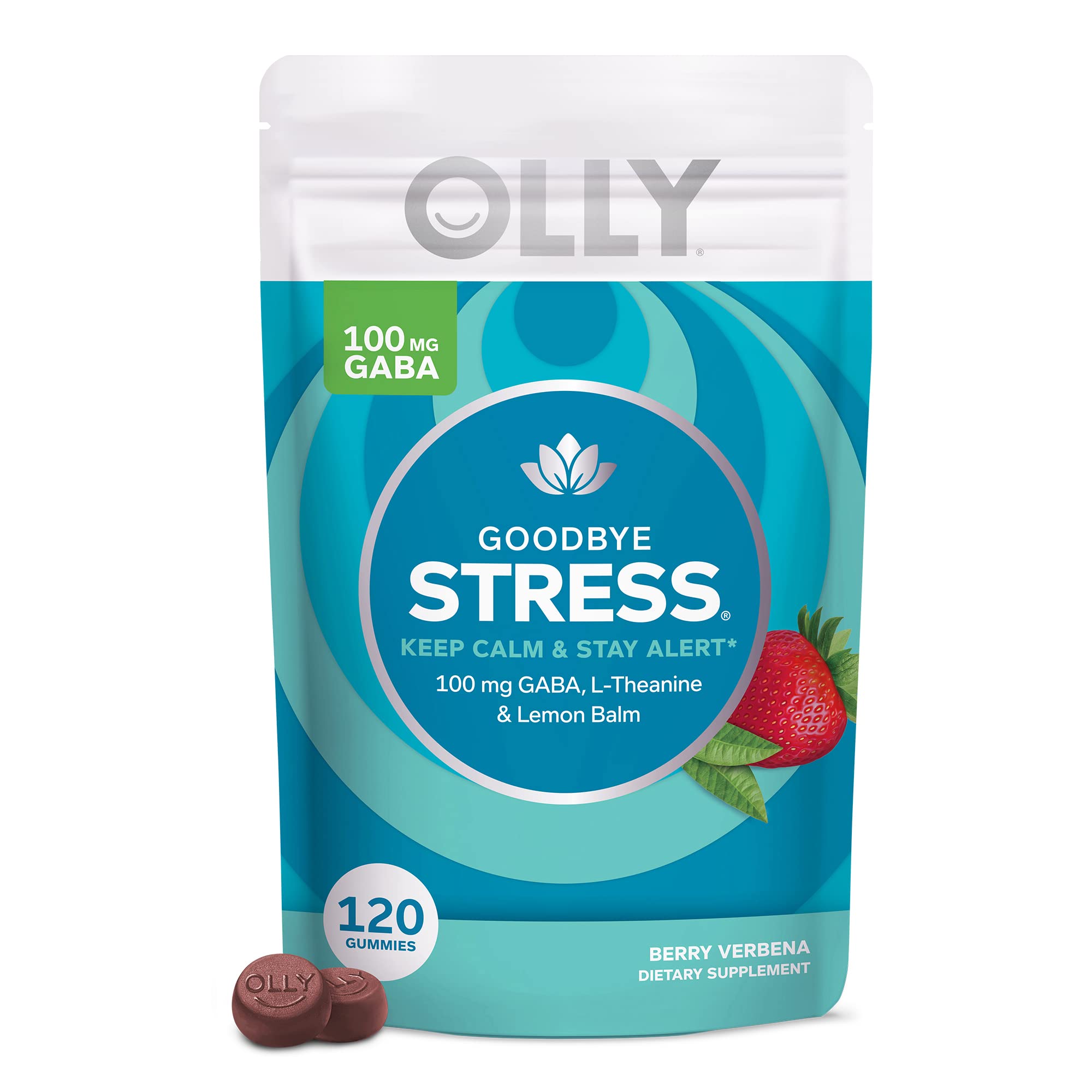 OLLYGoodbye Stress Gummy, GABA, L-Theanine, Lemon Balm, Stress Relief Supplement, Berry Flavour, Pack of 120