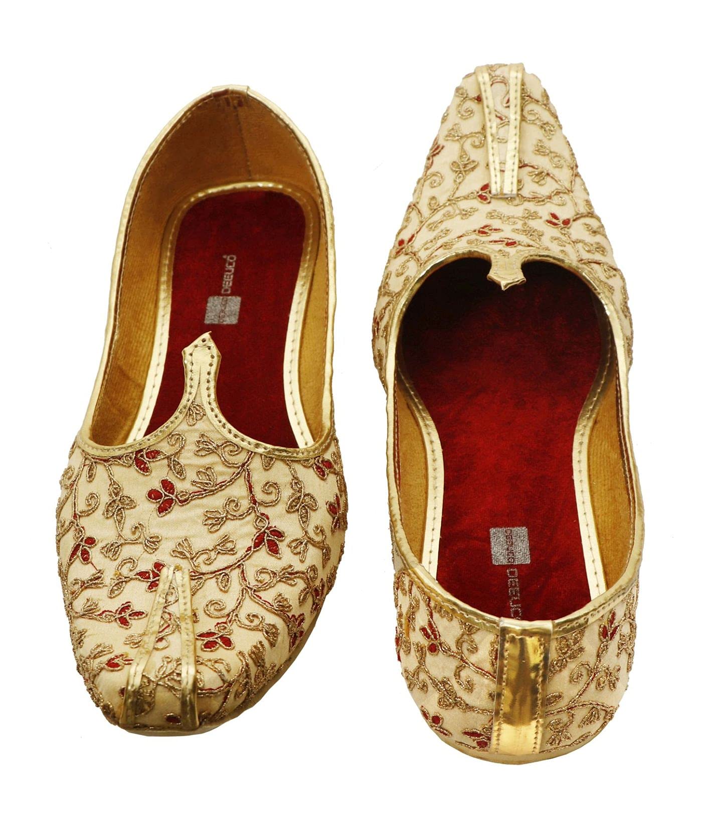 DEEUCO Men's Ethnic Embroidery Golden Wedding and Sherwani JMojari, Jutti, 9 3