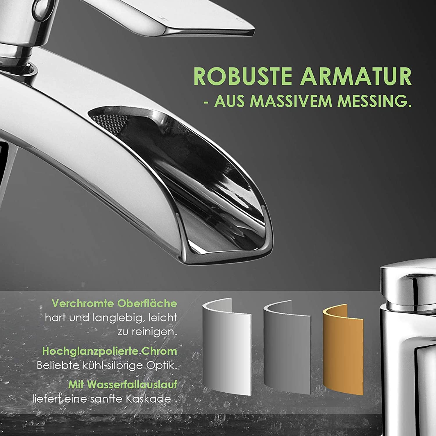 Robinet de salle de bain mitigeur monocommande pour lavabo de lavabo de salle de bain, bec cascade semi-ouvert, chromé