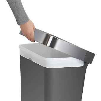 simplehuman CW1386CB 45L Rectangular Pedal Bin with Liner Pocket, Silent Soft Close Lid, Strong Wide Steel Pedal, Stabiliser Bar, Internal Hinge, Grey Plastic, W 47.0cm x H 63.5cm x D 32.0cm