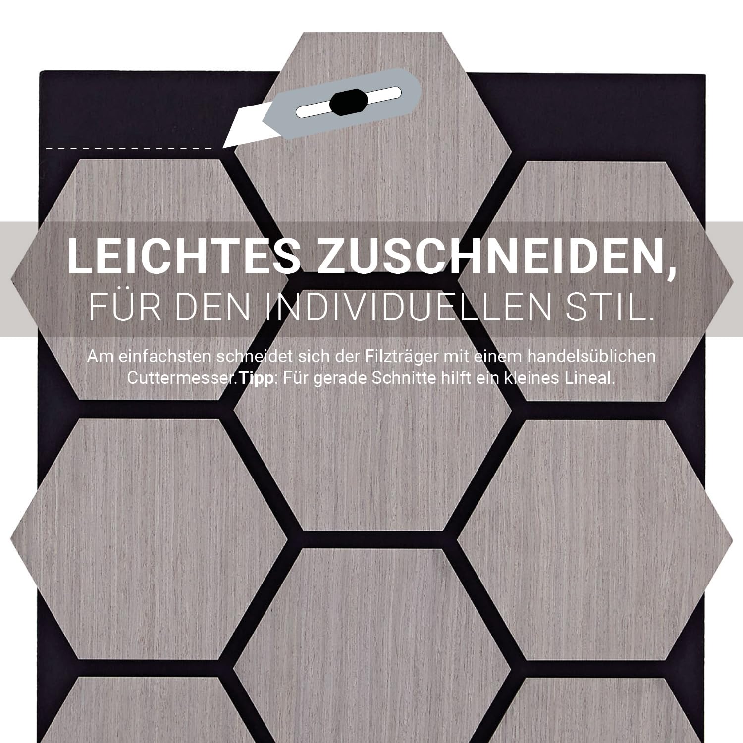 Homestyle4u 4er Set Akustikpaneele Hexagon 76x62 cm Schallschutz Grau | Deko Akustikplatten aus Filz für Wand & Decke, 3D Schalldämmung zur Raumakustik-Optimierung, zuschneidbare Wandpaneele