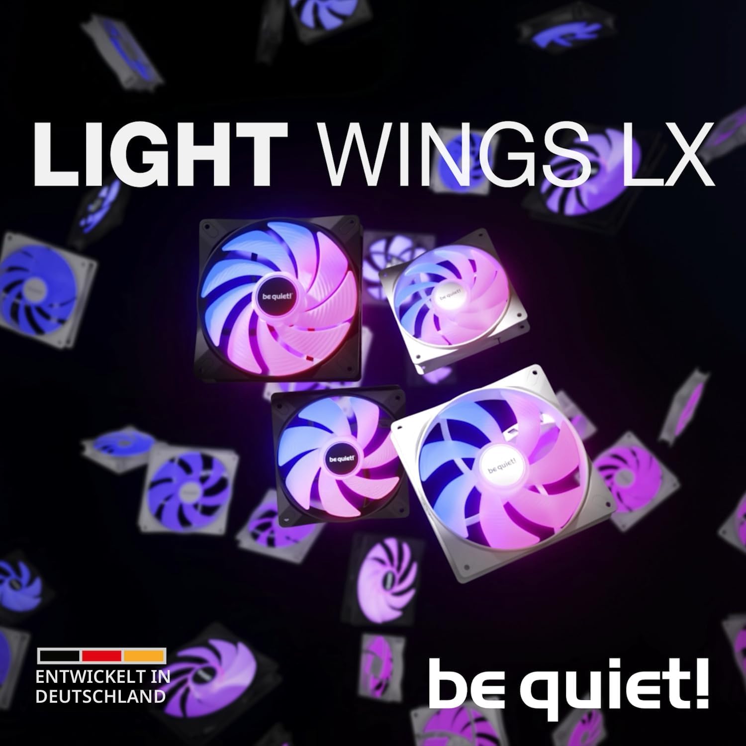 be quiet! Light Wings LX 120mm PWM high-speed Lüfter, Enthält 3 Lüfter, Beleuchteter Hub und mattierte Lüfterblätter, vielzählige Farben und Effekte, ARGB-Kabel mit Möglichkeit zur Reihenschaltung