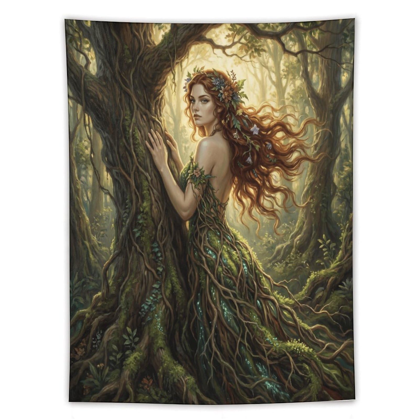 W7C8U2X3 Forest Goddess Tree Spirit Wall Tapestry, Enchanted Woodland