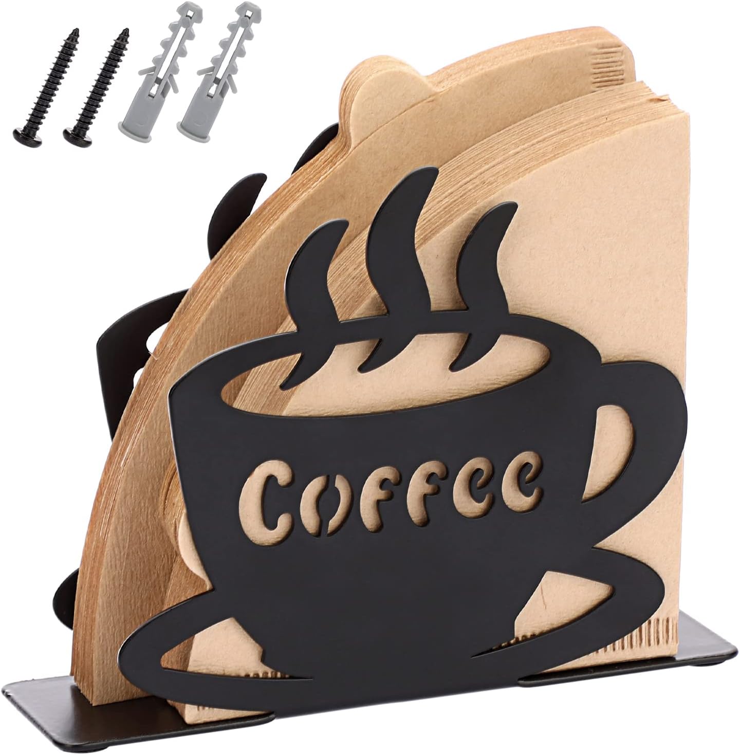ELLDOO Coffee Filter Holder, Metal Wall Mounted Cone Coffee Filter Storage, Pour Over Coffee Filter Stand Paper Dispenser Rack for Cafe Kitchen Office, Art Decor Coffee Station Accessories