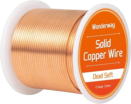 99.9% Solid Bare Copper Wire for Gardening, Boost Plant Growth & Soil Health, 55Ft /1lb Spool by Wonderway12 Gauge/2.0mm, 16oz