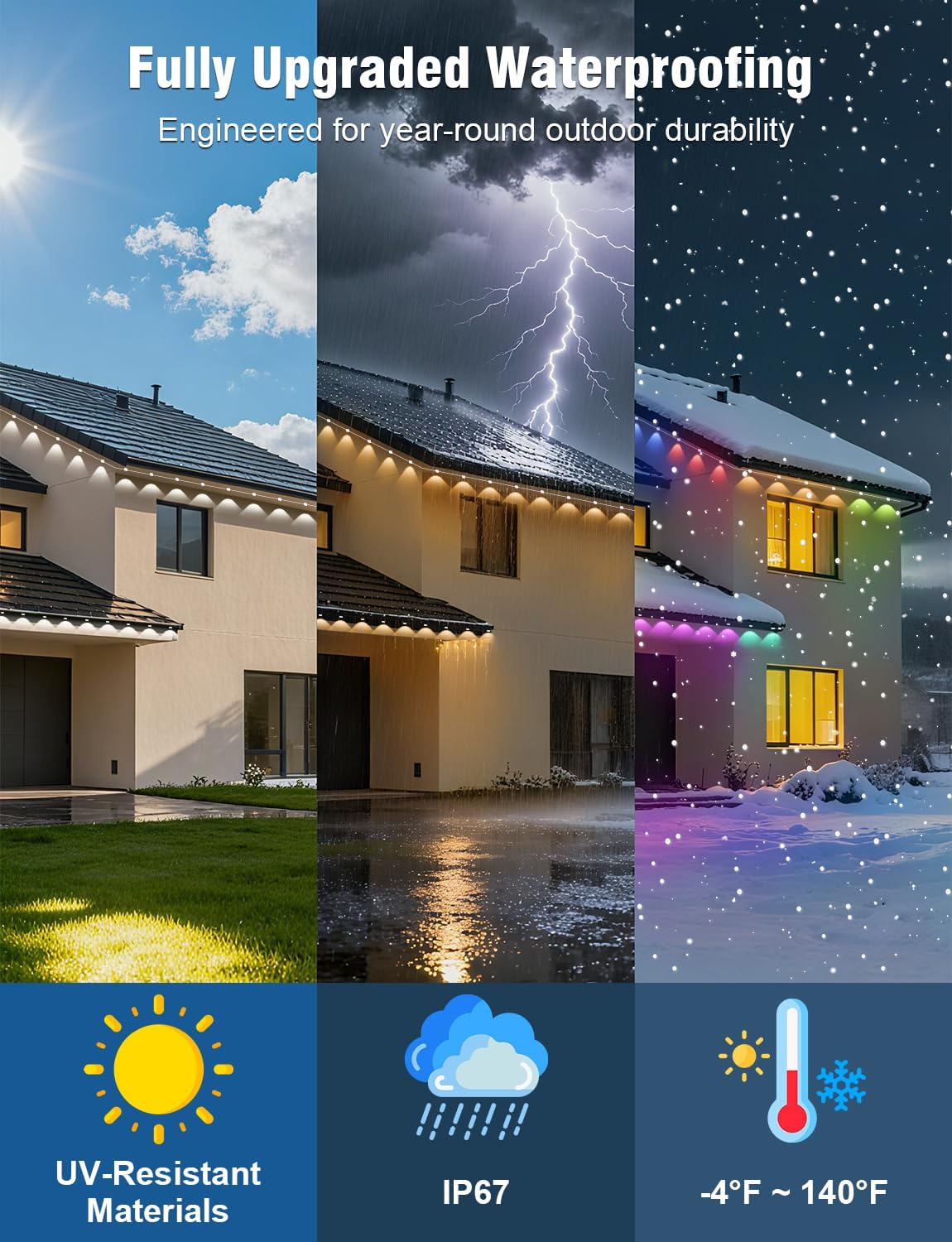 Permanent Outdoor Lights 150FT RGBIC LED Smart LED Light, App/Remote Control IP68 Waterproof for Holiday Decor, 50 Scene Modes, DIY Lights Color Lighting Timing for Christmas Halloween Party