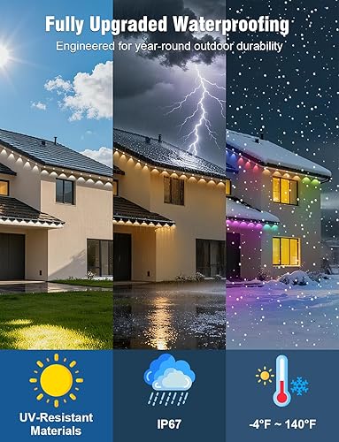 Miniatura 5 de Luces permanentes para exteriores de 150 pies, luz LED inteligente RGBIC, aplicacióncontrol remoto IP68 impermeable para decoración de vacaciones,
