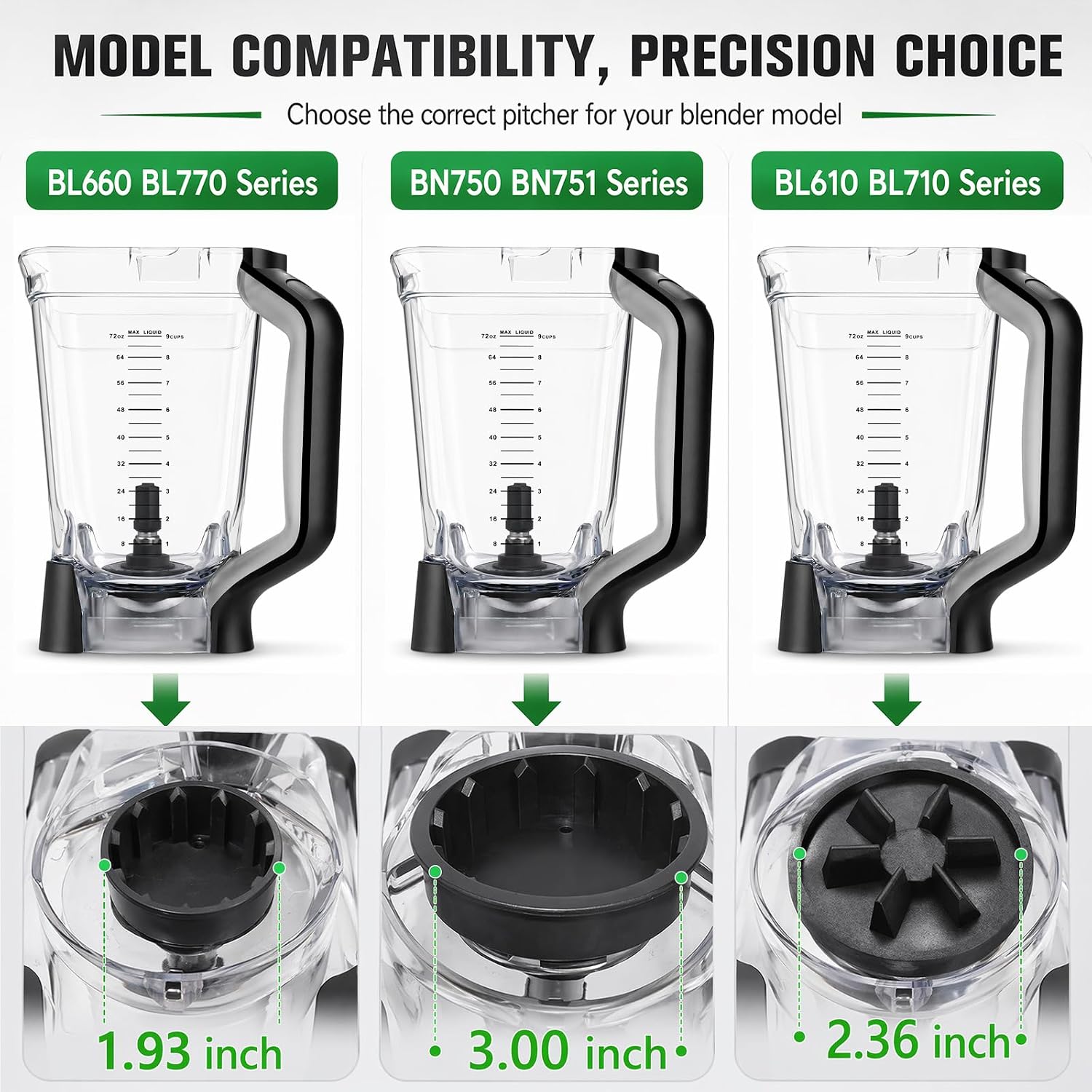 Replacement Parts for Ninja Blender, 72oz Ninja Blender Replacement Pitcher Vaso de Licuadora Ninja Blender Cups Replacement for BL660 BL770 BL771 BL773 BL740 BL780 ect.