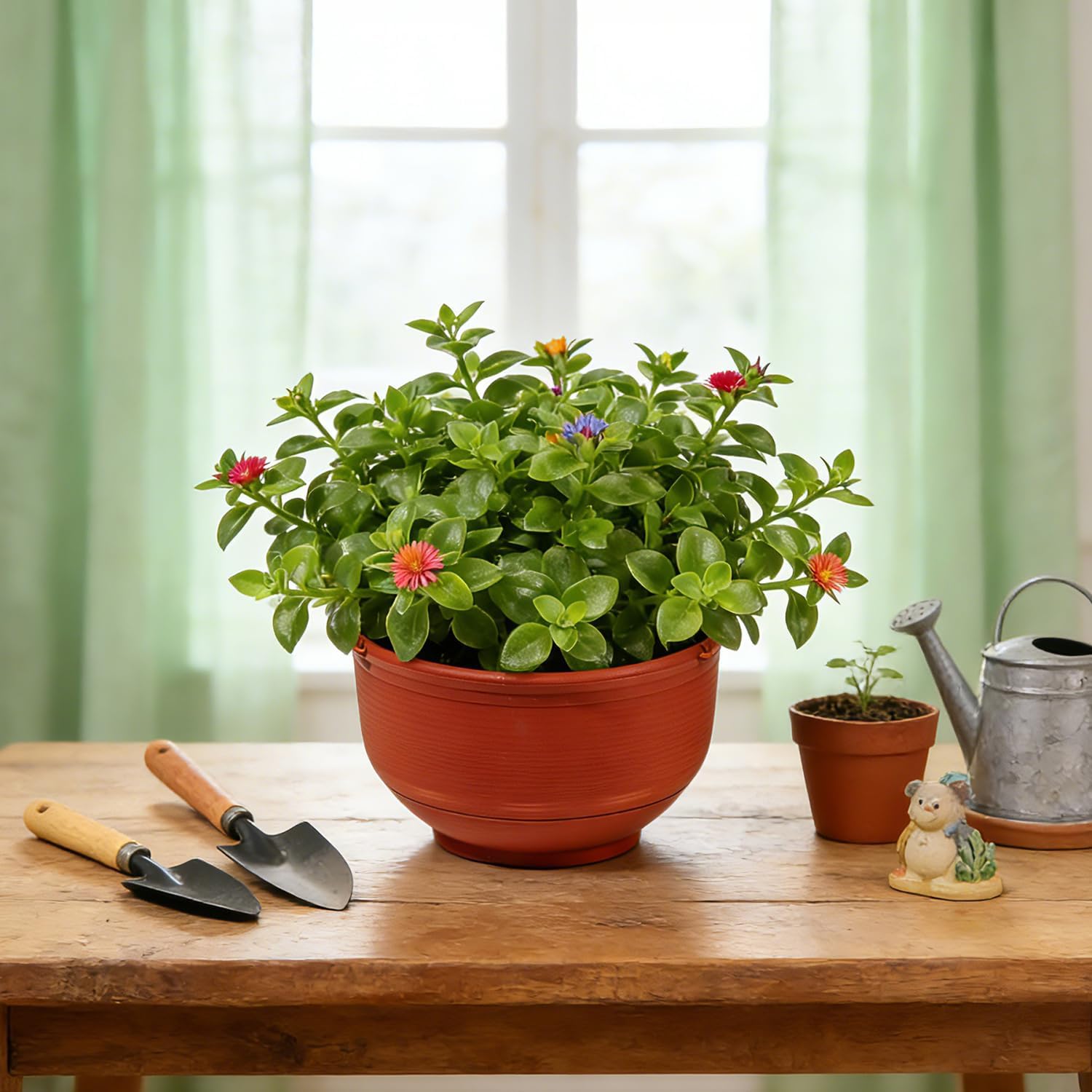 VIDELLY 2 Pack Hanging Planter 9 Inch Red Hanging Flower Pot with Chain Indoor Outdoor Hanging Basket Garden Hanging Plant Container for Balcony Patio Plant Decor