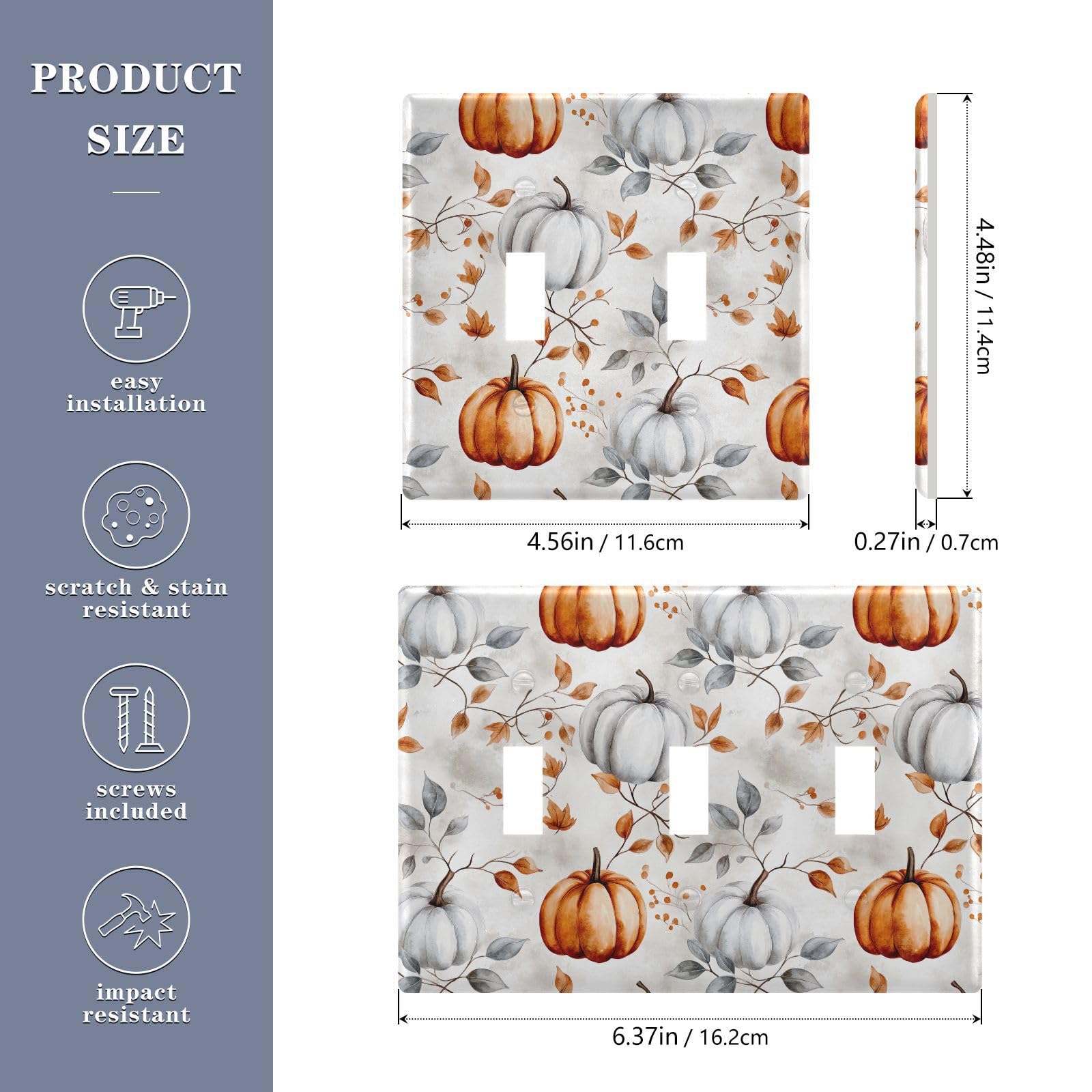 Light Switch Cover Fall Pumpkin Thanksgiving Autumn Wall Plates for Electrical Outlets 3 Gang 202b7196