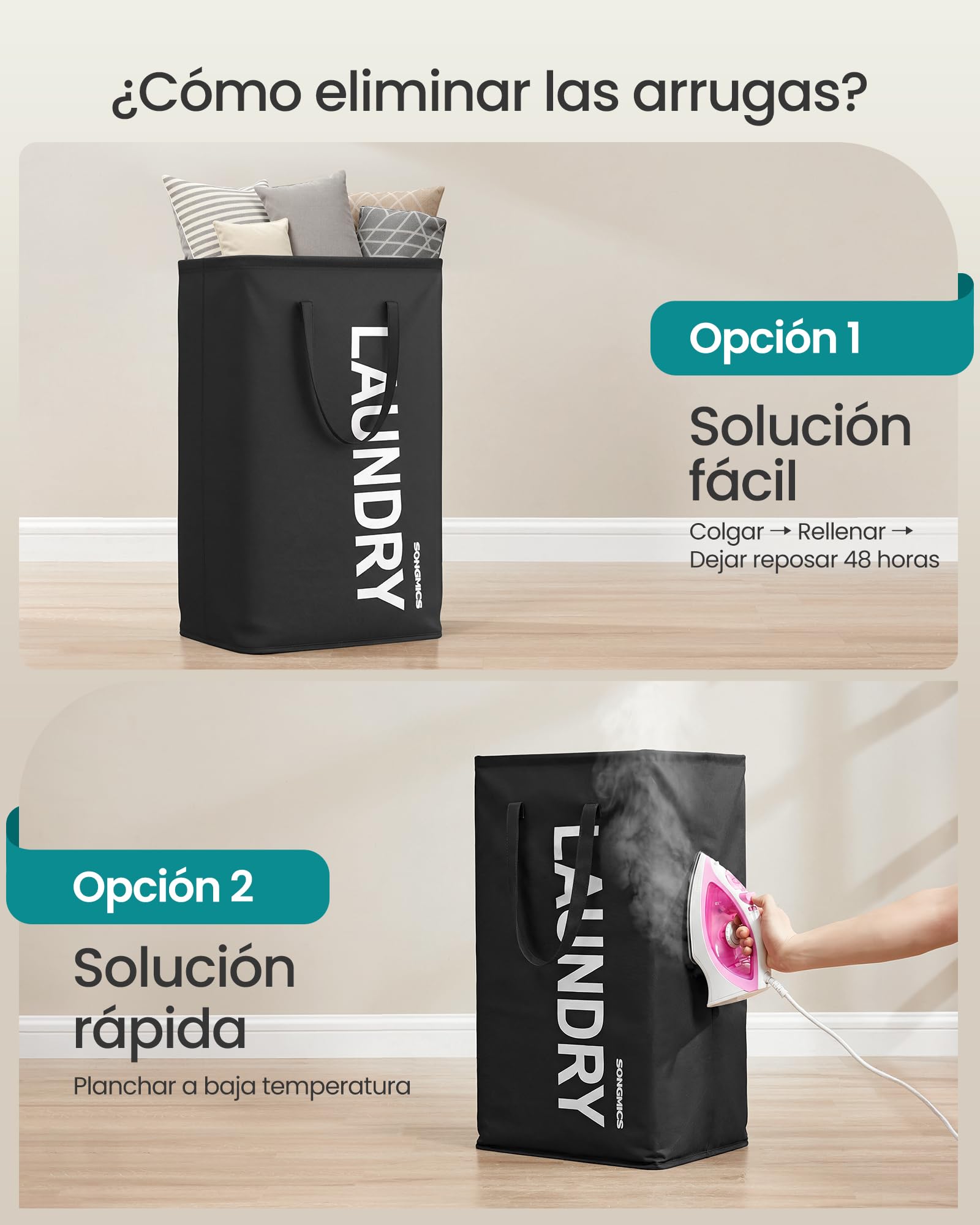 SONGMICS Cesto Ropa Sucia, 80 L, Cesta de Ropa Plegable, con Asa, Bolsa para Ropa, Repelente al Agua, para Lavadero, Dormitorio, Baño, Negro Tinta RLH001BH01