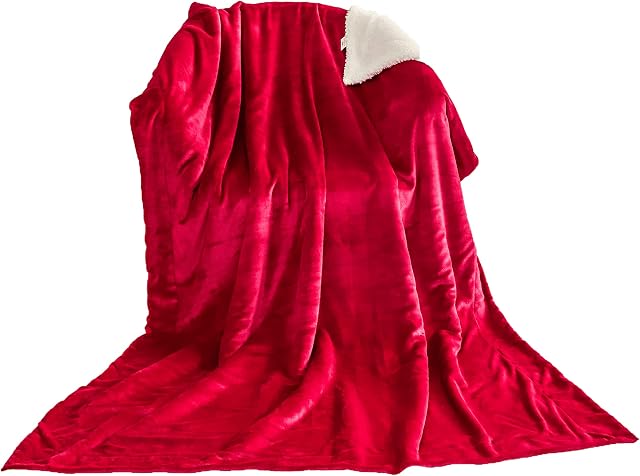 funky gadgets Single Red Sherpa Fleece Throw Blanket Fluffy reversible Microfiber Solid Blankets for Bed Couch and Chair 130 x 150cm