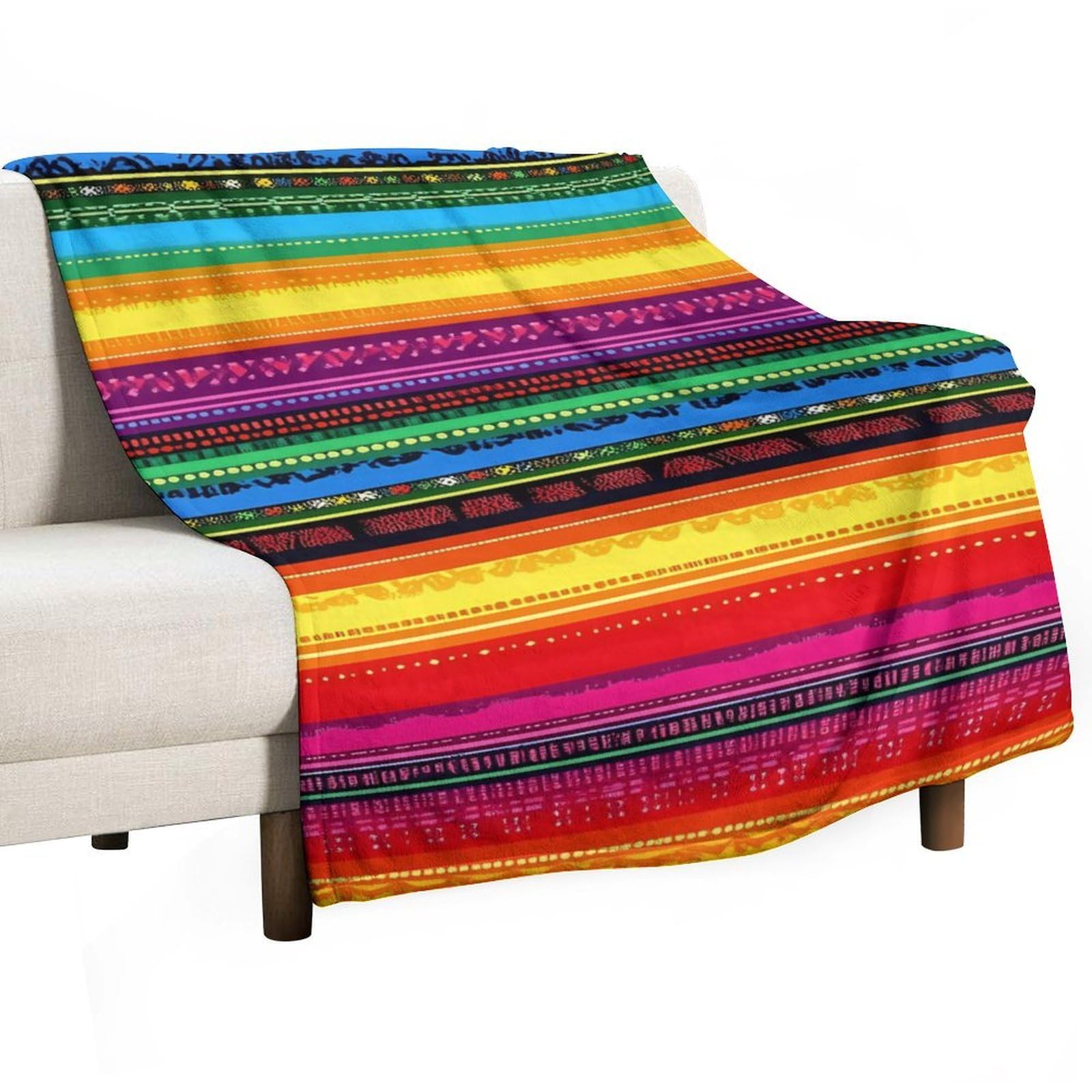 Cgsbngha Style Mexican Serape Colorful Stripes Flannel Fleece Blanket Lightweight Soft Throw Blankets For Sofa Couch Bed Chair