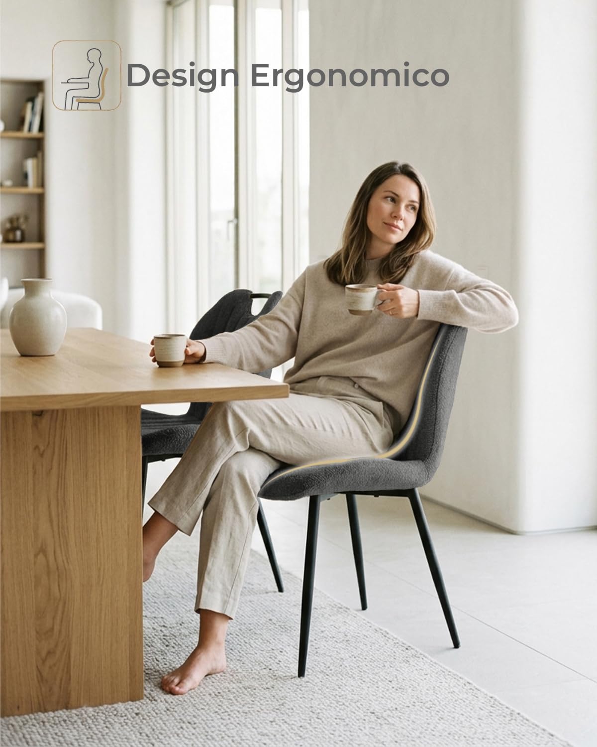 JIJIAN Set 2 Sedie da Pranzo in Tessuto Lino Grigio Scuro
