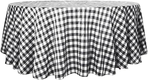 Balsa Circle 6 manteles redondos de poliéster a cuadros negros de 90 pulgadas para decoración de bodas, fiestas, eventos